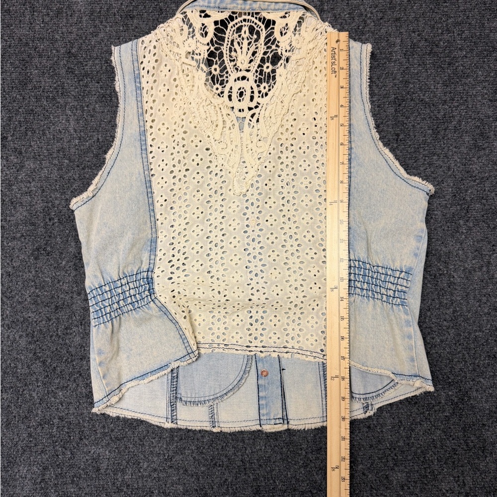 Vintage Y2K Miss Me Denim Patchwork Lace Back Vest Boho - Picture 5 of 5